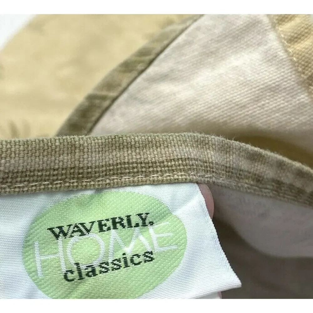 2 Discontinued Waverly Valances Curtains Neutral Green Stripe Palm Print Pair